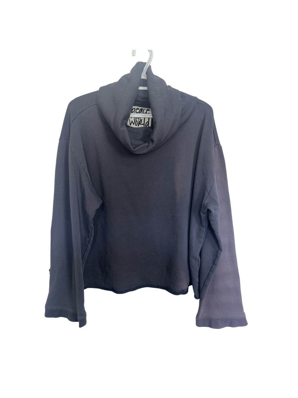 Peace Love World Cowl Neck Pullover Navy Distressed Medium FLAW Grunge Lounge
